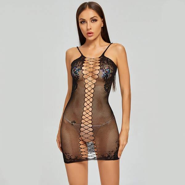 

Fishnet Cut-out Slips, Black