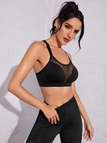 Yoga Sxy Criss Cross Back Fishnet Sports Bra - Black - View 5