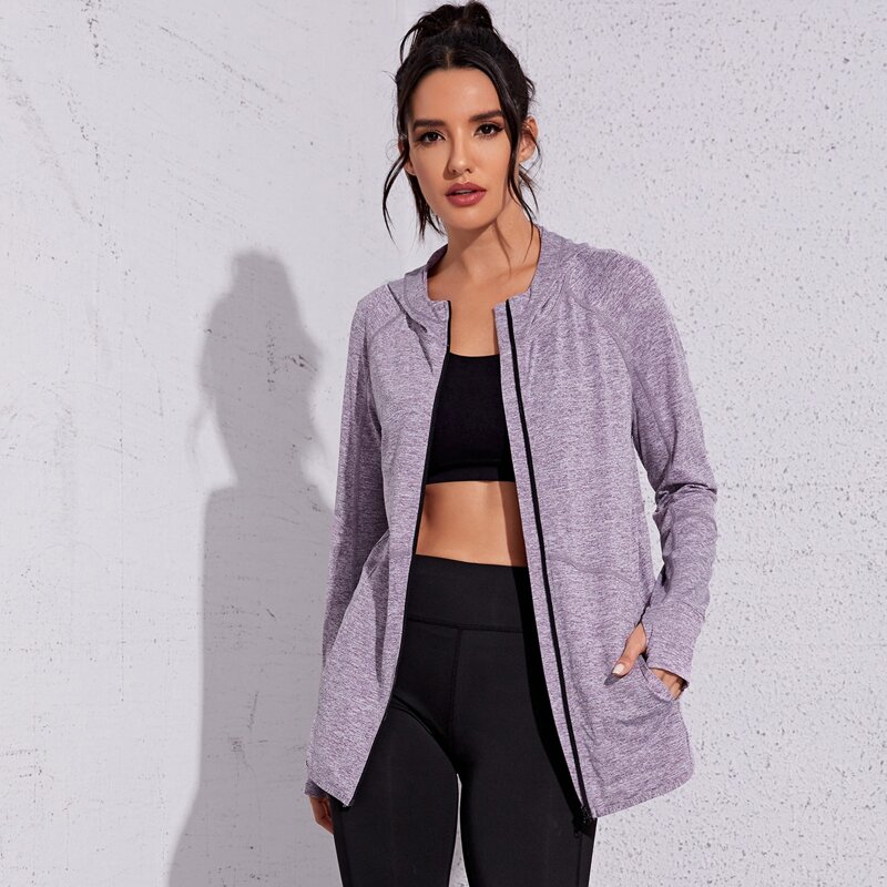 

Zip-up Hooded Sports Jacket With Thumb Hole, Lilac purple