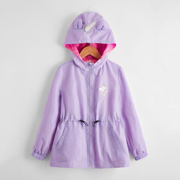 

Girls Unicorn Patched Ear & Horn Detail Wind Jacket, Lilac purple