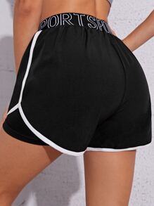 Powerista 2 In 1 Letter Graphic Contrast Trim Sports Shorts Stretchy Shorts Sweater Shorts - Black - View 2