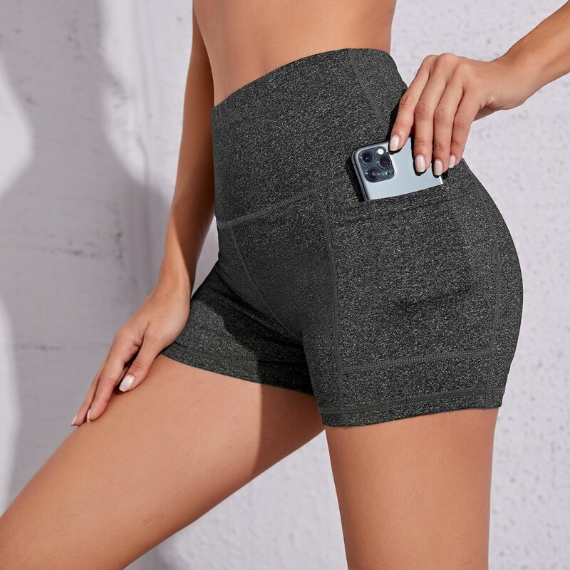 

Wide Band Waist Sports Shorts With Phone Pocket, Dark grey