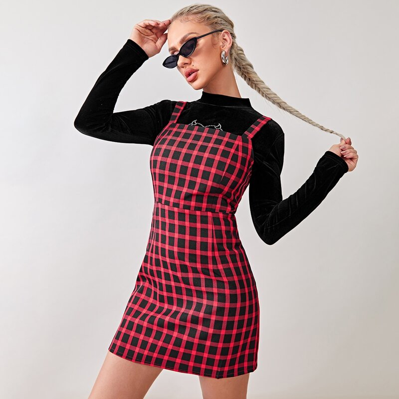 

Zip Back Buffalo Plaid Overall Dress, Multicolor