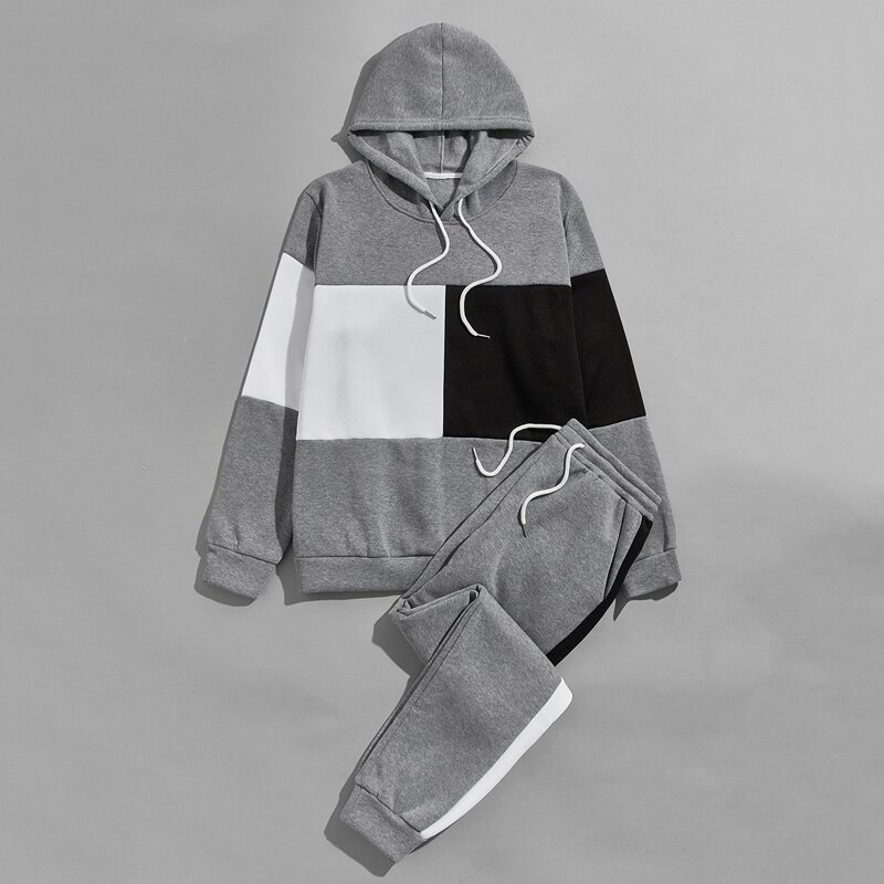 

Guys Color Block Drawstring Hoodie & Sweatpants, Grey