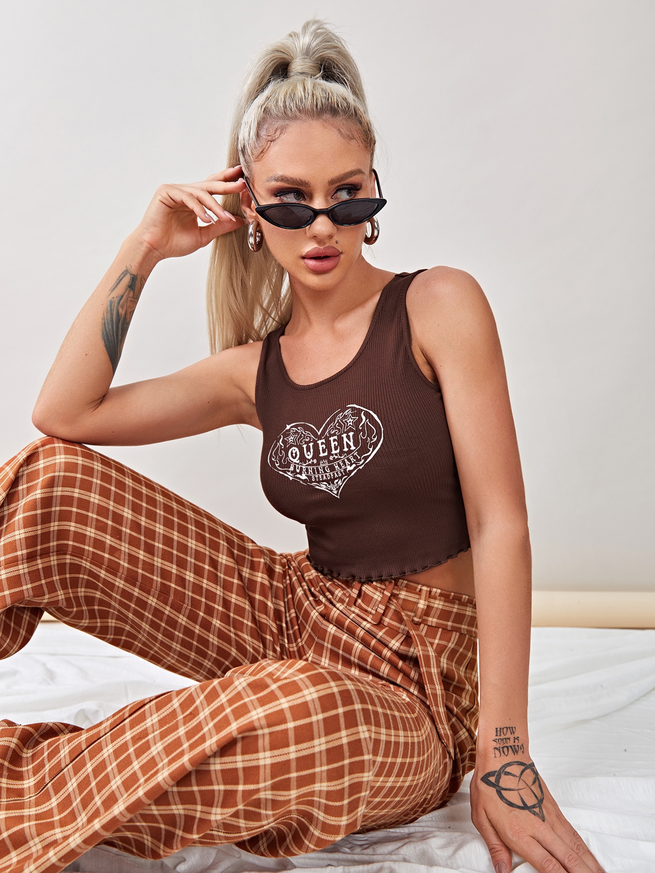Letter Graphic Lettuce Trim Crop Tank Top thumbnail