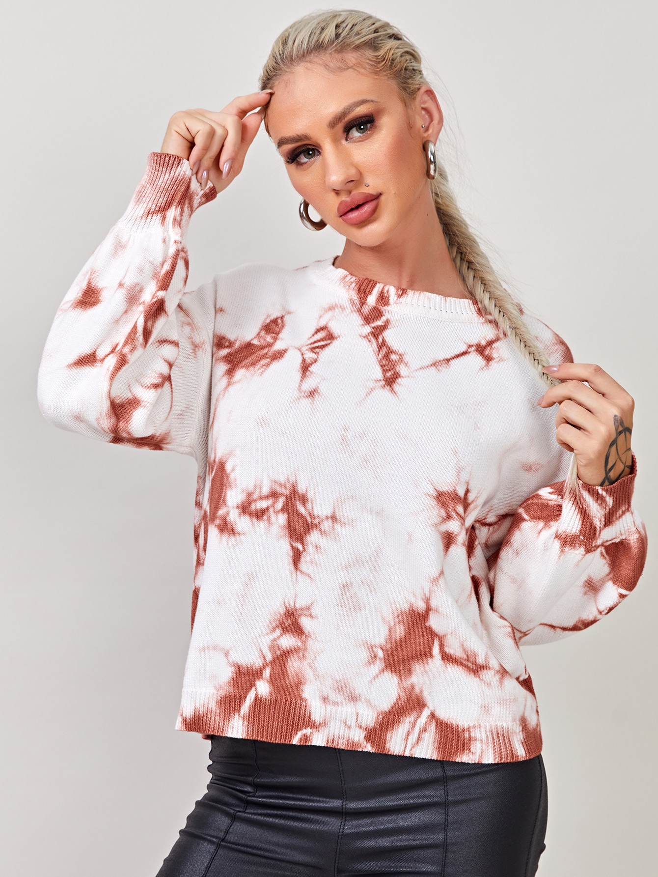 Drop Shoulder Lantern Sleeve Tie Dye Sweater thumbnail