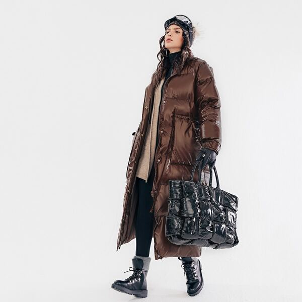 

Single Breasted Puffer Coat, Chocolate brown