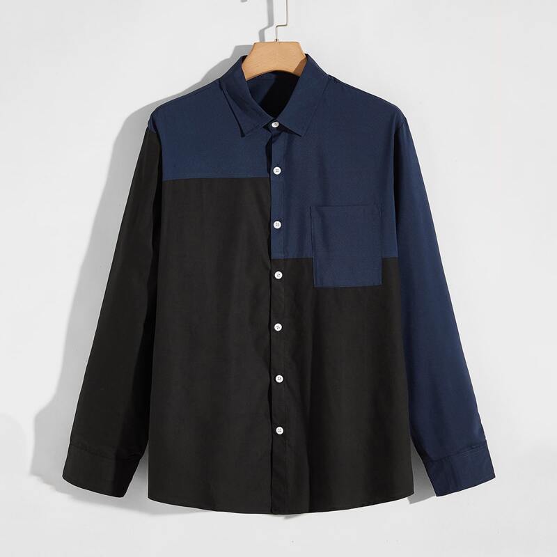 

Guys Contrast Panel Pocket Front Shirt, Multicolor