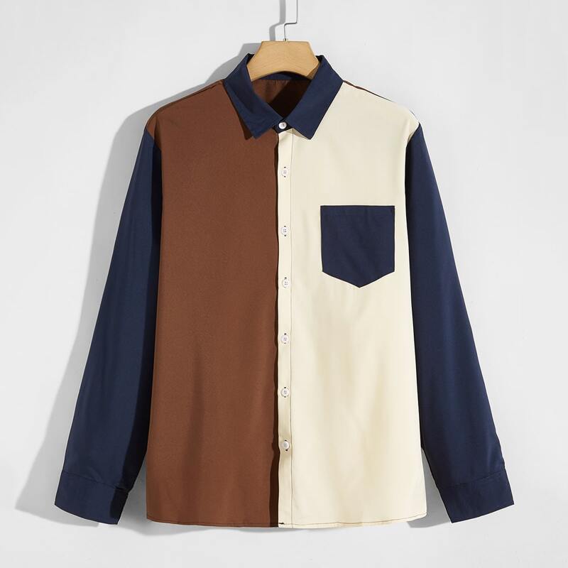 

Guys Contrast Panel Pocket Front Shirt, Multicolor