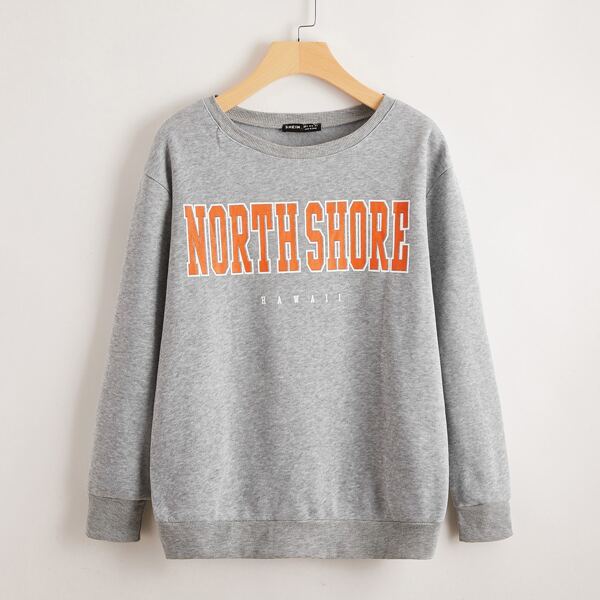 

Drop Shoulder Letter Graphic Hoodie, Grey