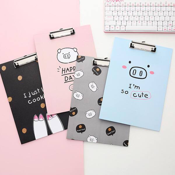 

1pc Cartoon Pig Print Random Clipboard, Multicolor