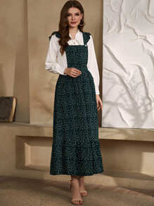 Mulvari Đầm Xù Chấm bi Thanh lịch - Màu xanh lá cây đậm - Xem 3