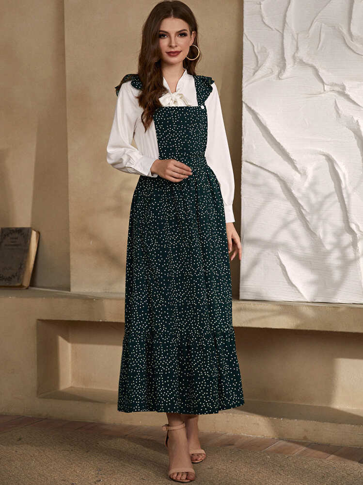 Mulvari Đầm Xù Chấm bi Thanh lịch - Màu xanh lá cây đậm - Xem 3