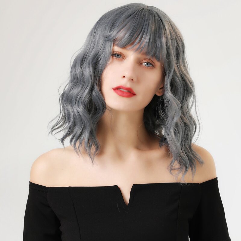 

Natural Curly Wig With Bangs, Grey