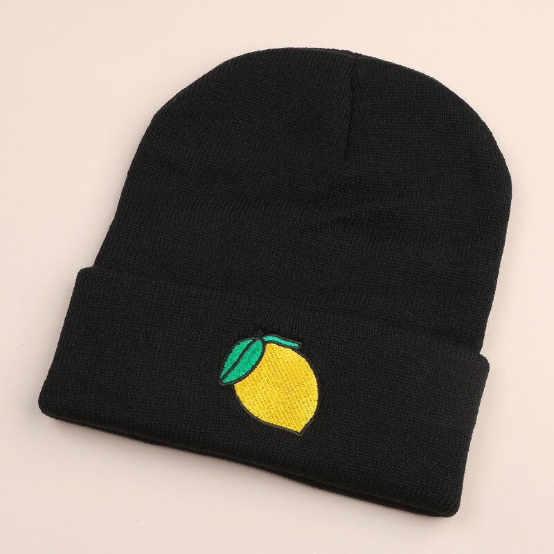 

Lemon Embroidery Beanie, Black