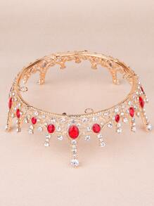 Đồ trang trí Rhinestone Thiết kế vương miện Phụ kiện tóc Hoàng gia - Đỏ - Xem 3