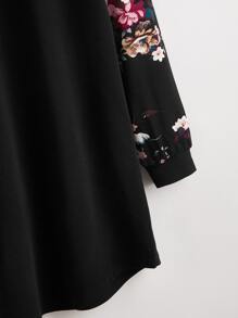 SHEIN LUNE Floral Print Raglan Sleeve Curved Hem Tee Dress