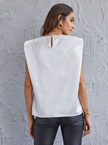 SHEIN Unity Shoulder Pad Satin Top - White - View 2