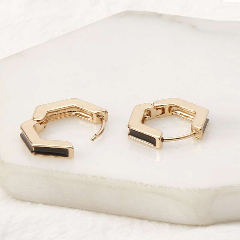 

Hexagon Hoop Earrings, Gold