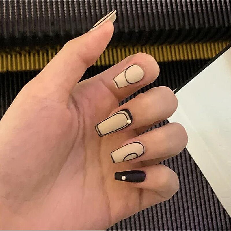 

24pcs Colorblock Fake Nail, Multicolor