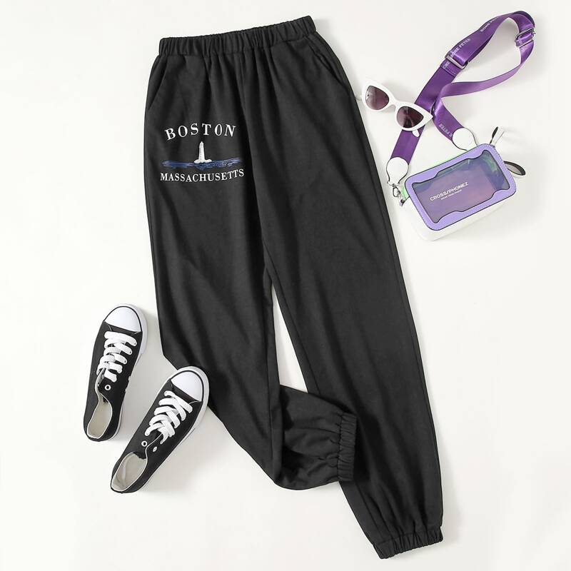 

Letter Graphic Sweatpants, Black