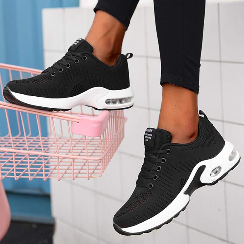 

Lace Up Front Air Cushion Sneakers, Black
