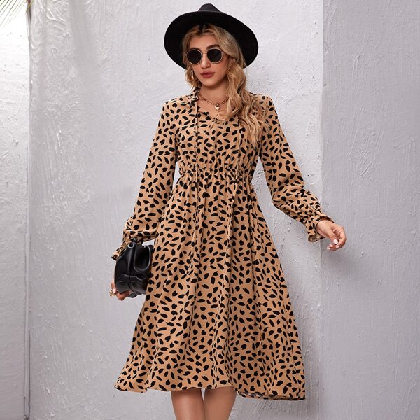 

Tie Neck Allover Print Dress, Multicolor