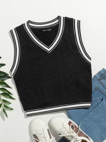 Muchica Top tank tejido ribete de rayas - Negro - Ver 1