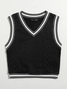Muchica Top tank tejido ribete de rayas - Negro - Ver 3