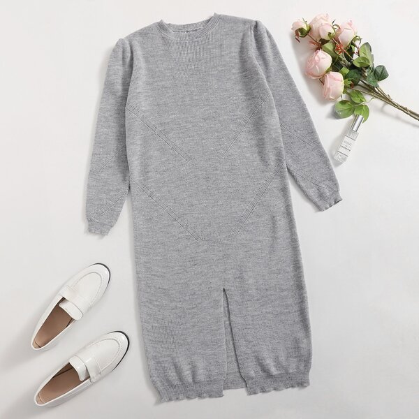 

Split Hem Solid Sweater Dress, Light grey