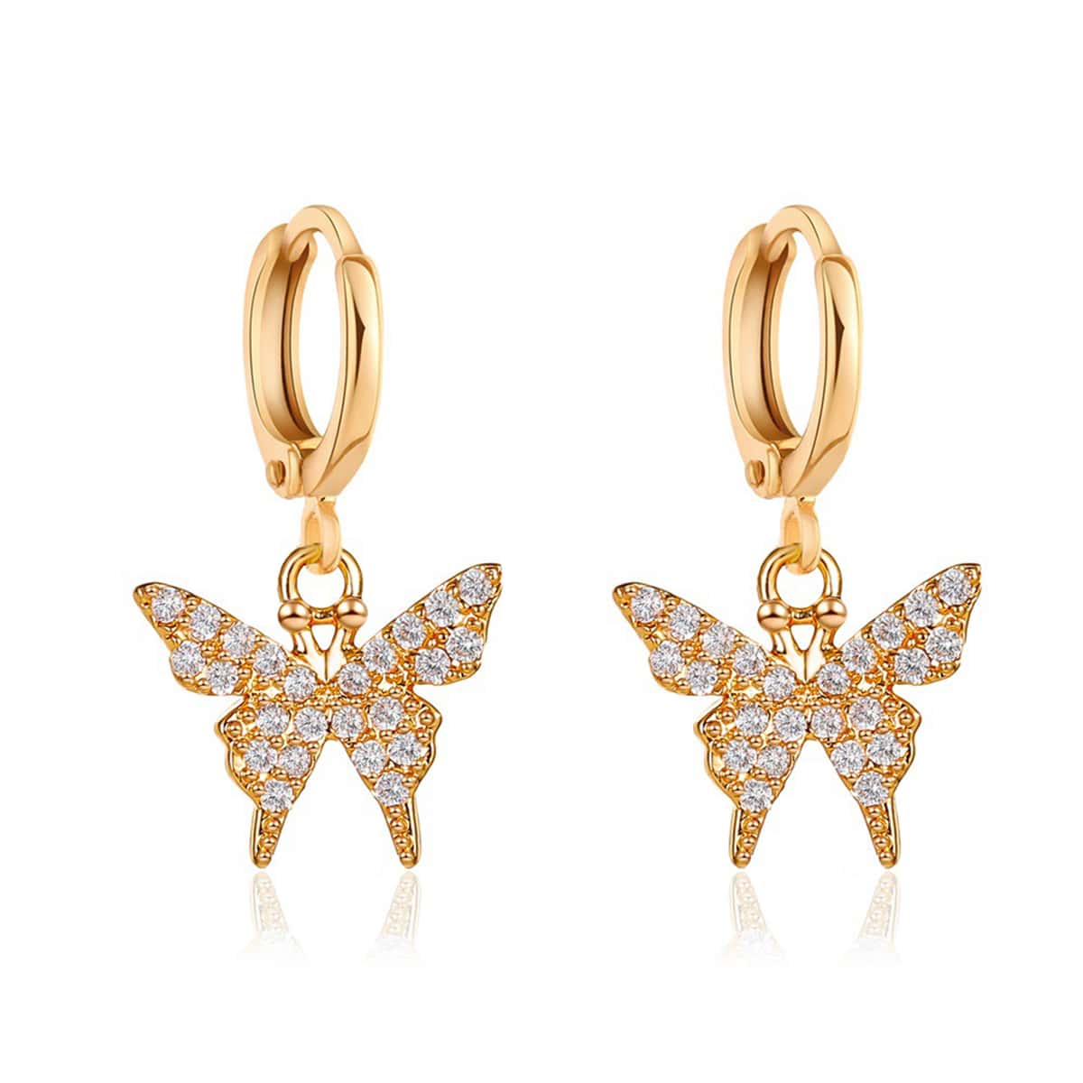 

Rhinestone Butterfly Drop Earrings, Gold