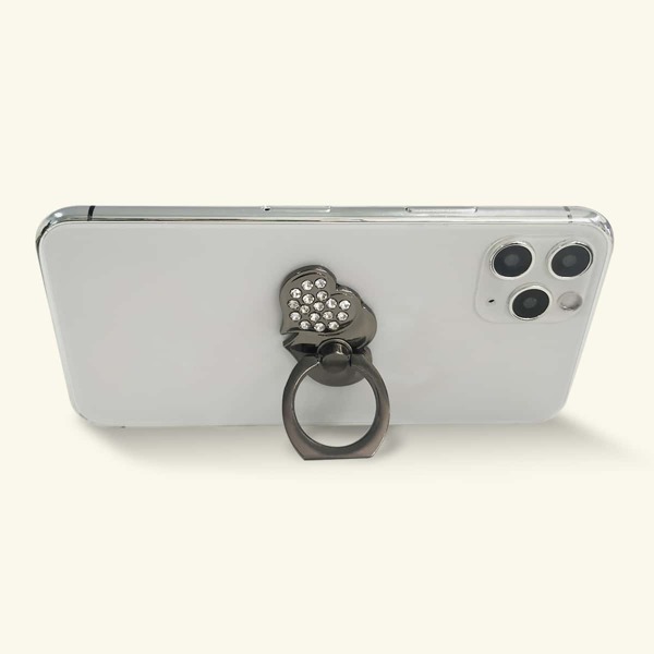 

Rhinestone Decor Heart Shaped Phone Ring Holder, Black