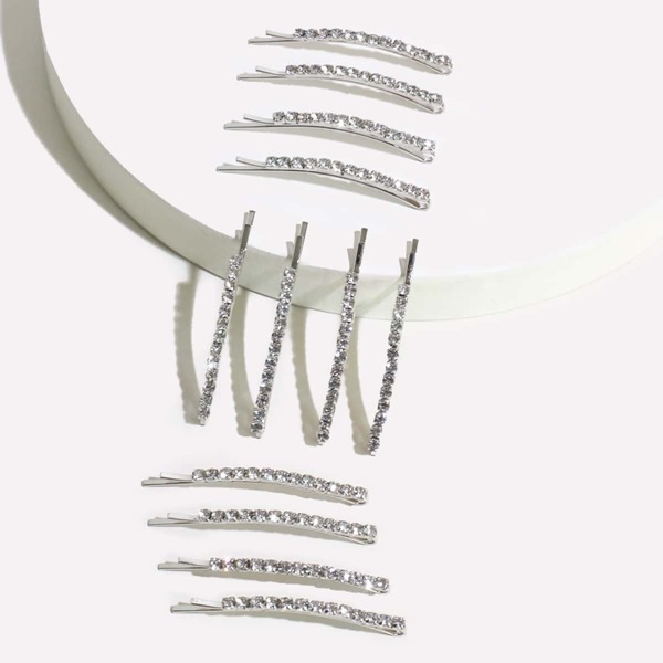 

12pcs Toddler Girls Rhinestone Decor Hair Clip, Silver