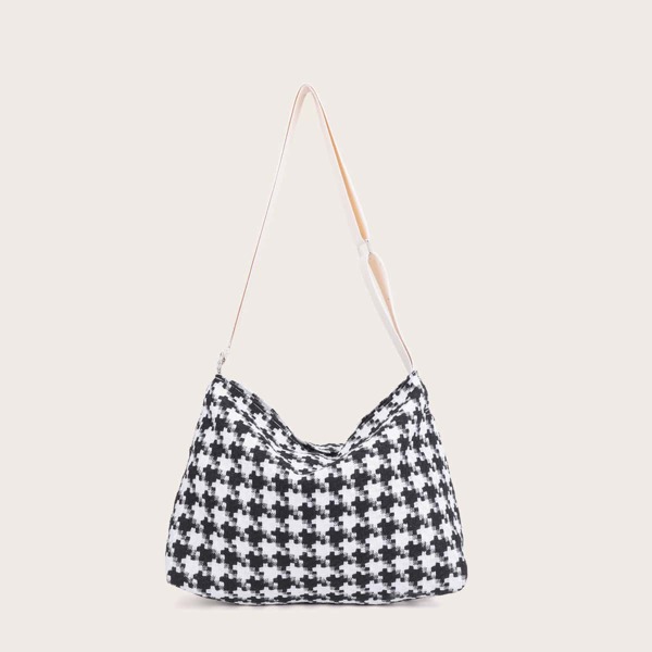 

Color Block Shoulder Bag, Black and white