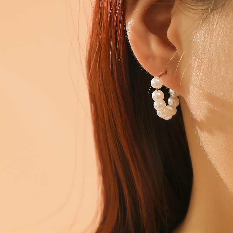 

Faux Pearl Beaded Hoop Earrings, White