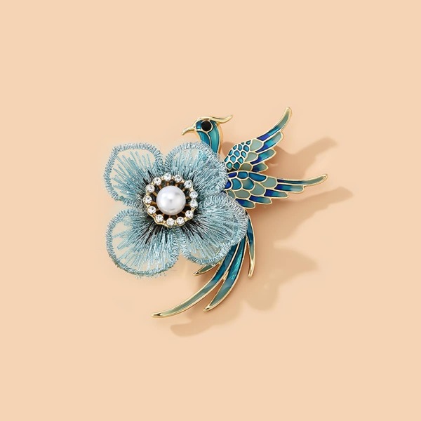 

1pc Bird & Flower Design Brooch, Multicolor