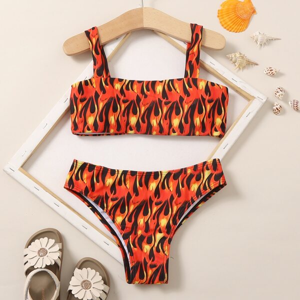 

Girls Fire Pattern Bikini Swimsuit, Multicolor