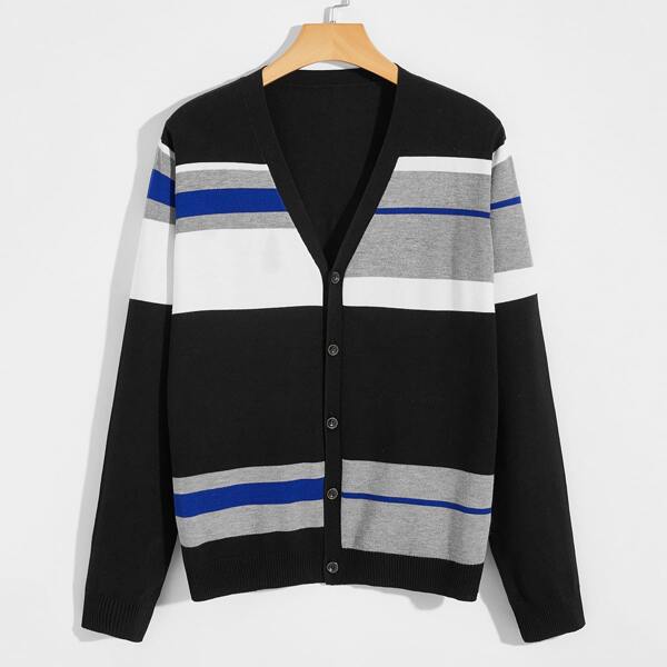 

Men Color-block Button Up Cardigan, Multicolor
