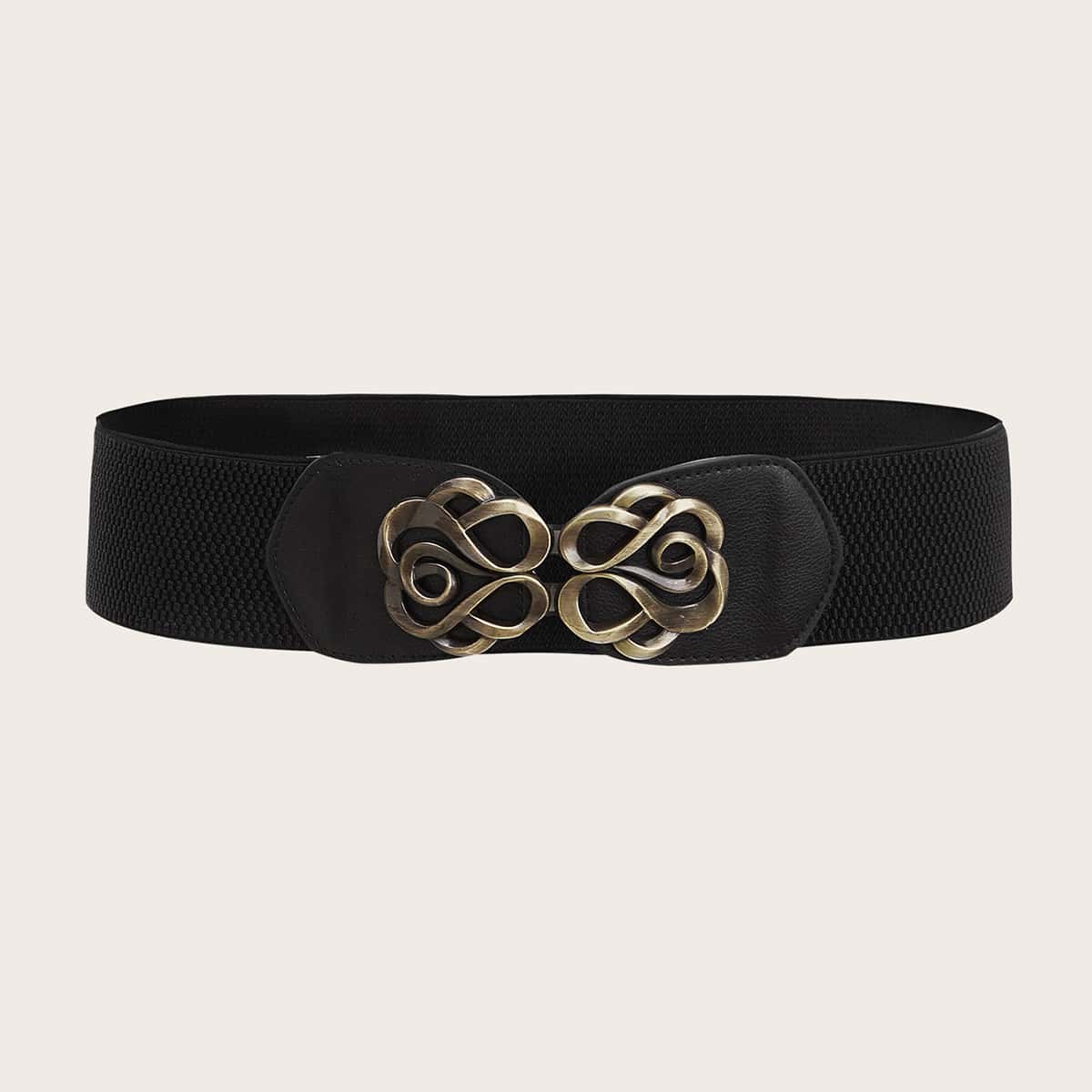 

Floral Buckle Wide Belt, Black