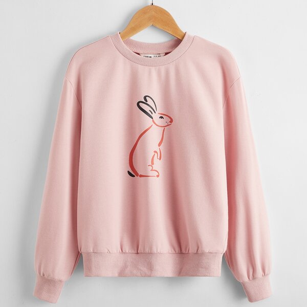 

Girls Rabbit Print Pullover, Baby pink
