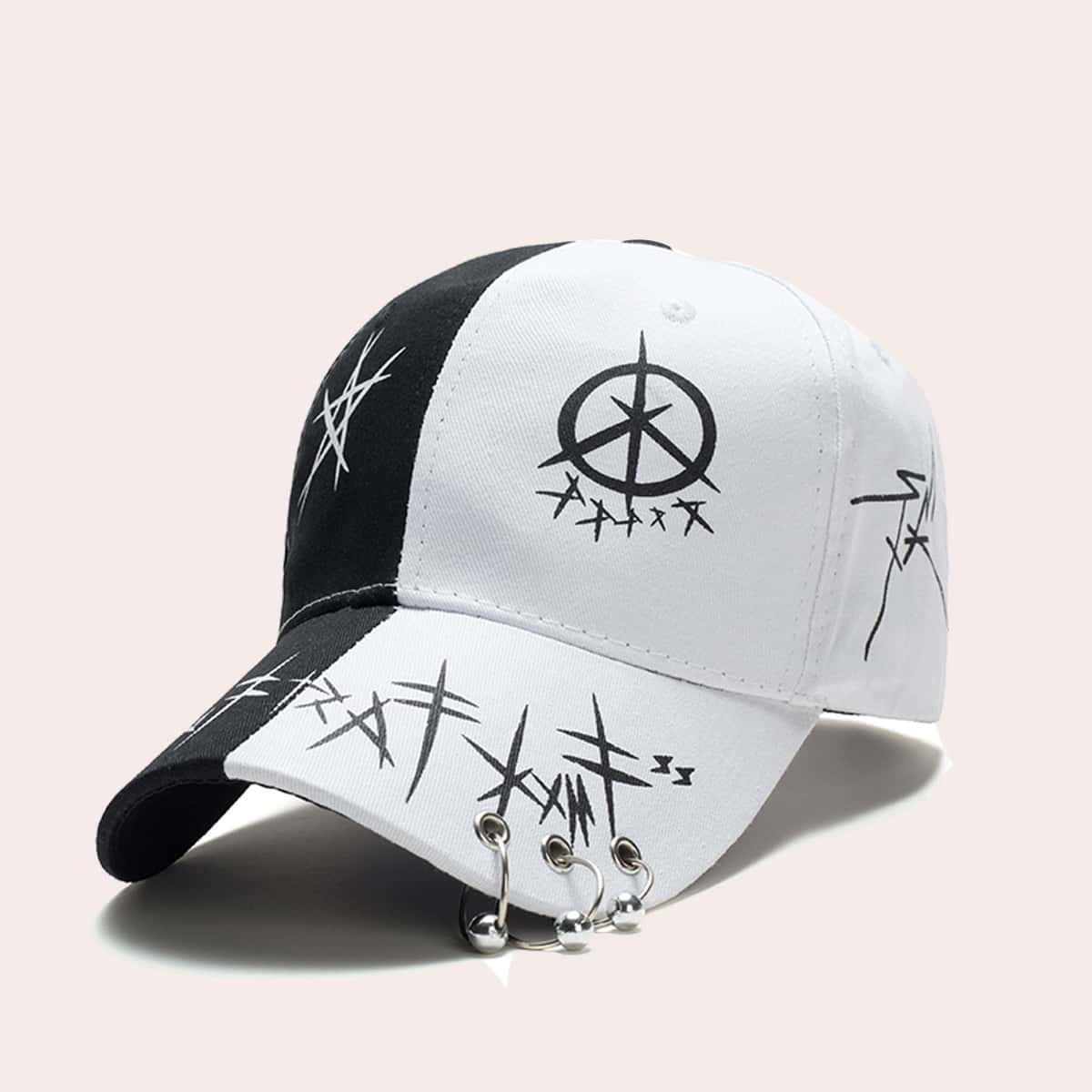 

Guys Colorblock Ring Decor Baseball Cap, Black and white