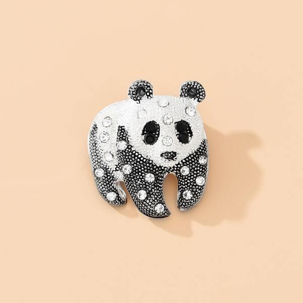

1pc Rhinestone Decor Panda Design Brooch, Multicolor