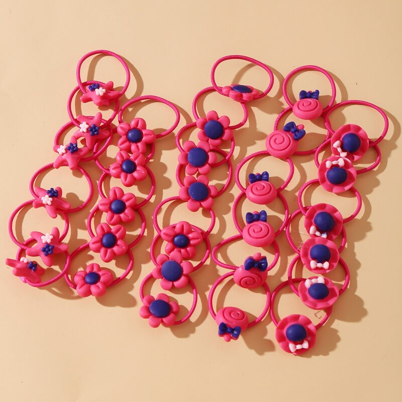 

30pcs Flower & Starfish Hair Tie, Pink