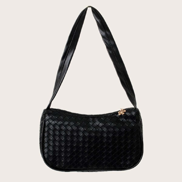

Woven Pattern Baguette Bag, Black