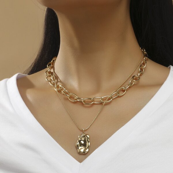

2pcs Irregular Charm Necklace, Gold