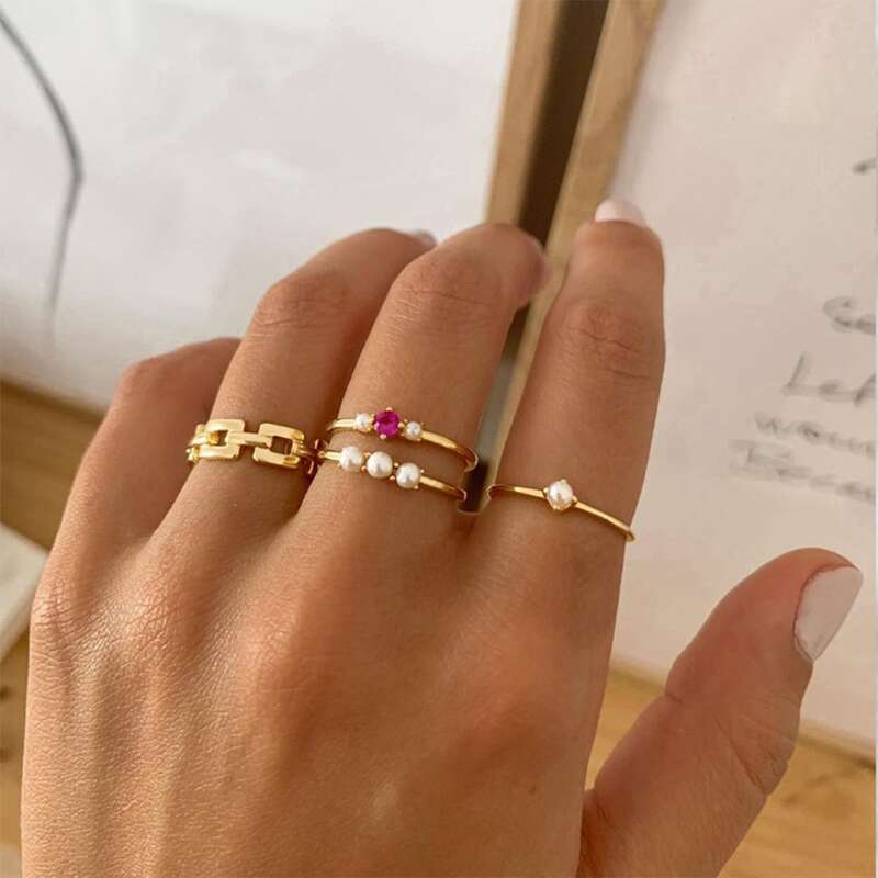 

4pcs Faux Pearl Ring, Gold