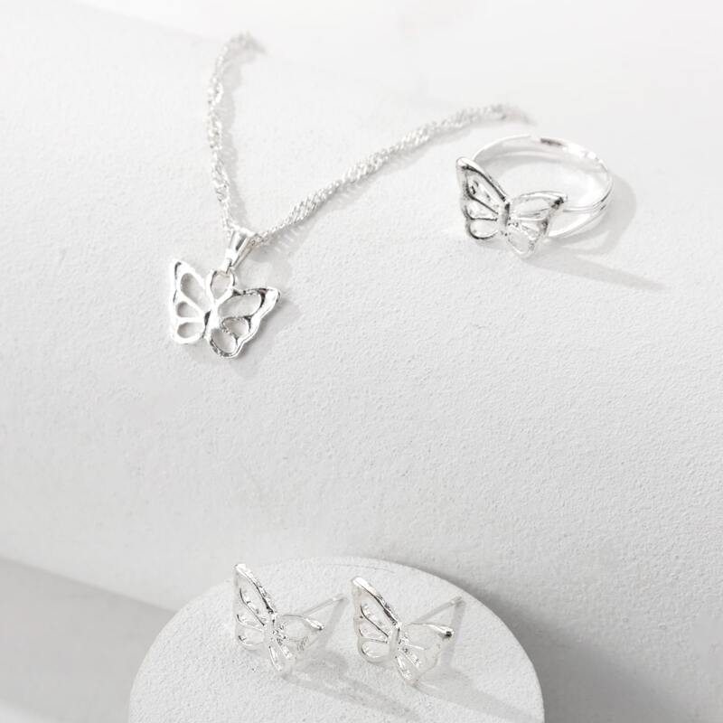

4pcs Butterfly Jewelry Set, Silver