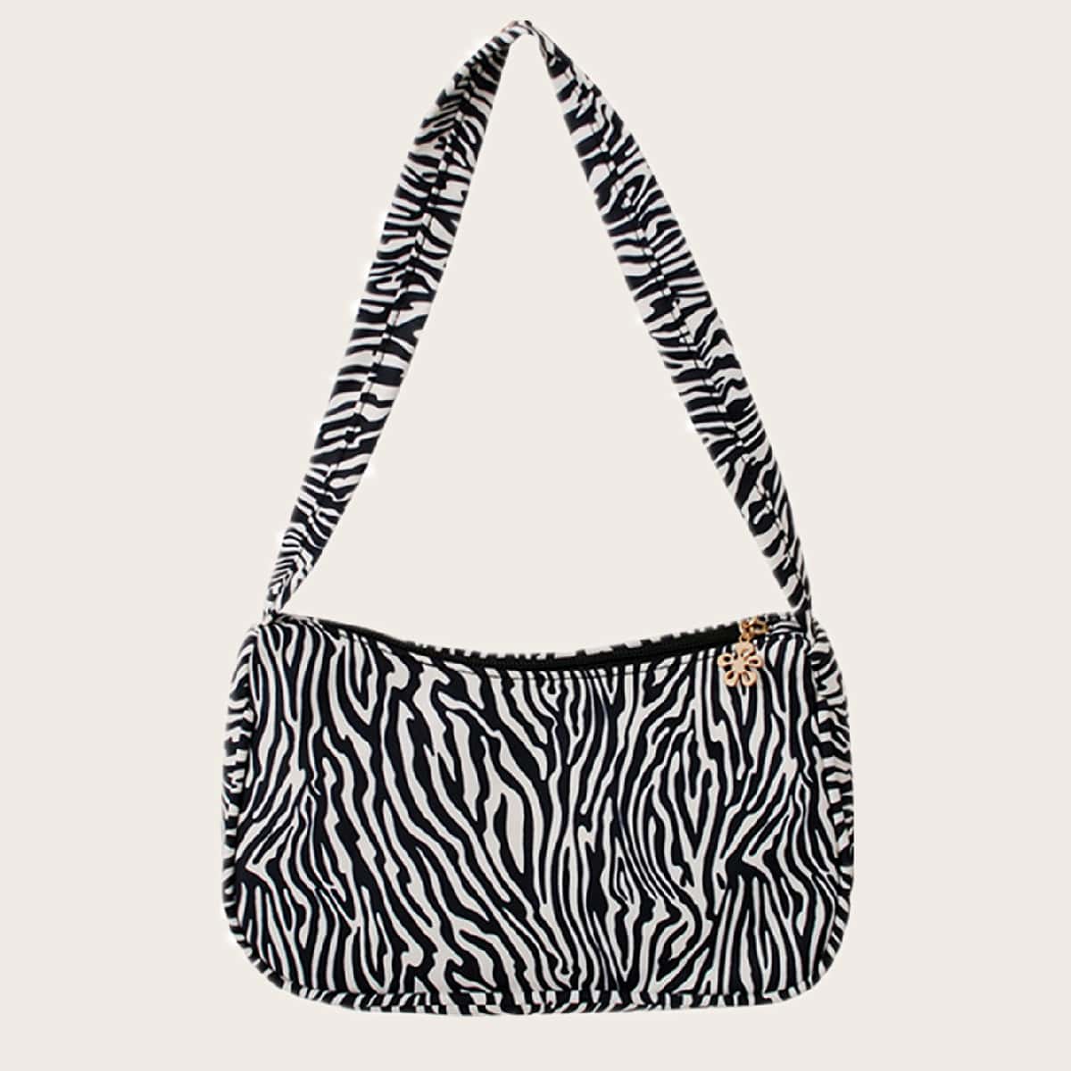 

Zebra Striped Baguette Bag, Black
