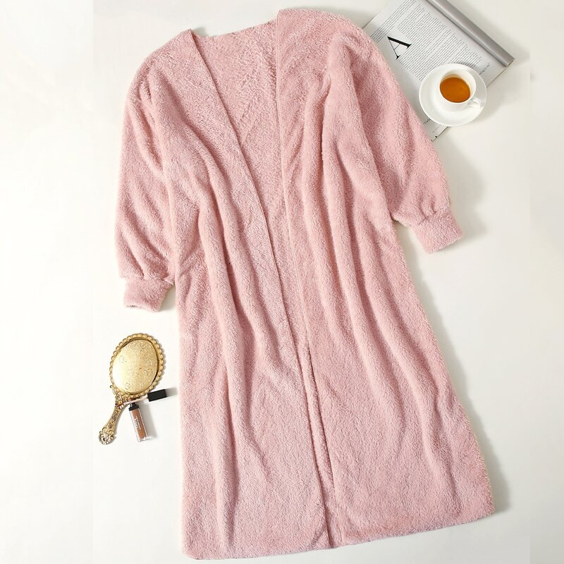 

Solid Teddy Lounge Robe, Baby pink