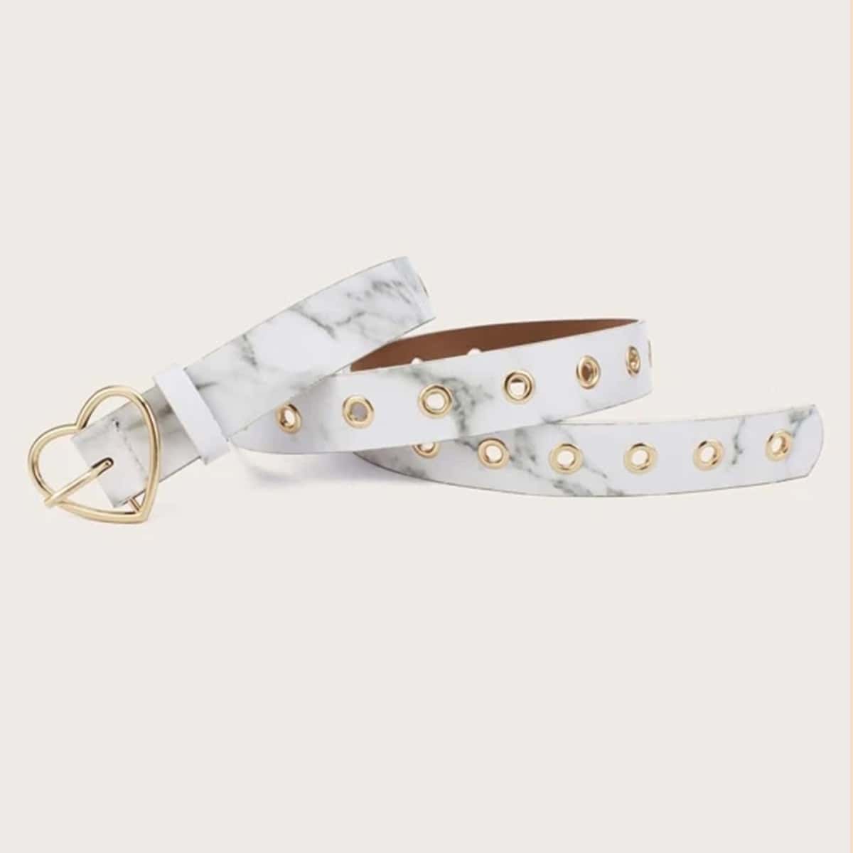 

Marble Pattern Heart Buckle Belt, White
